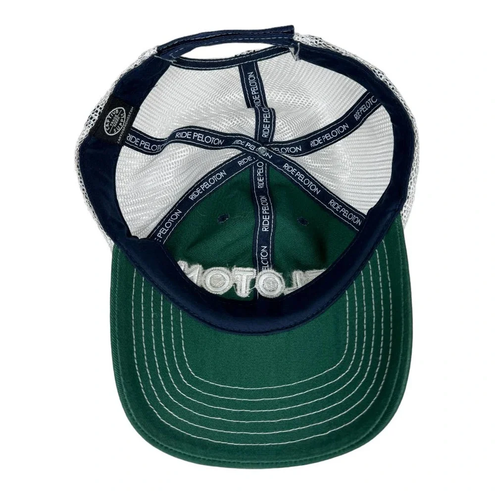 Peloton Green Navy Trucker Hat Adjustable Logo Spellout Mesh Spin Athleisure